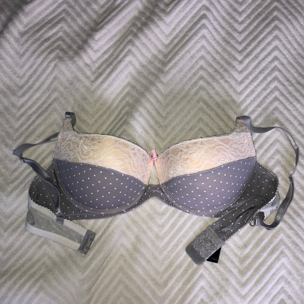 Lacy, Denim Blue, and White Polka Dot Bra